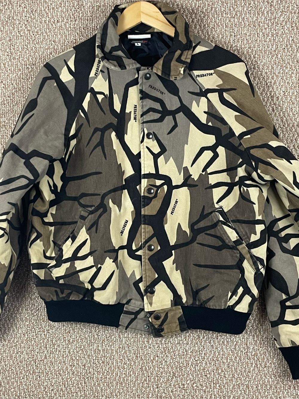 Vintage Predator Camouflage Jacket Large Bomber Thinsulate Quilt Lined USA R1